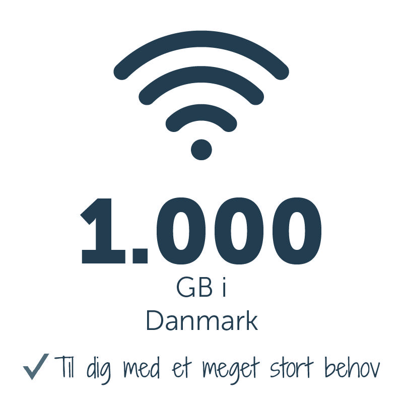 Mobilt bredbånd med 1000 GB DK + 0 GB EU 