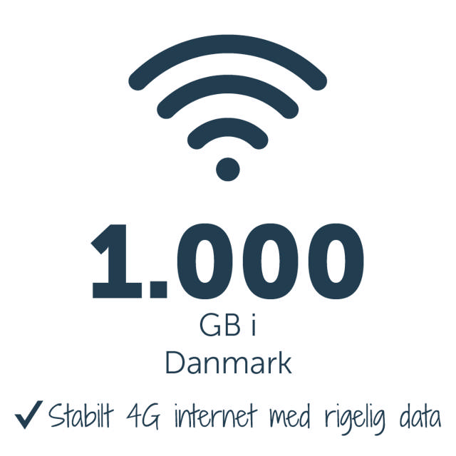 Mobilt bredbånd med 1000 GB DK + 0 GB EU 